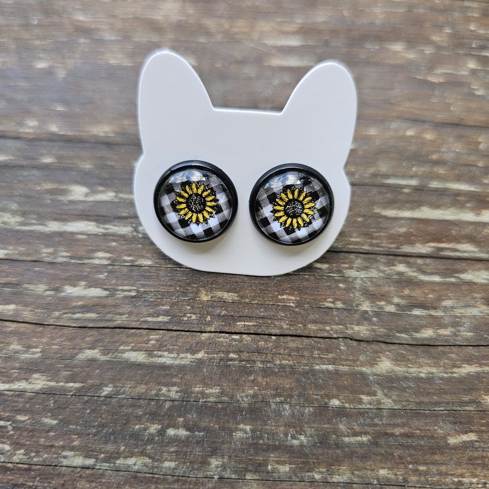 Sunflower Checkered Stud Earrings
